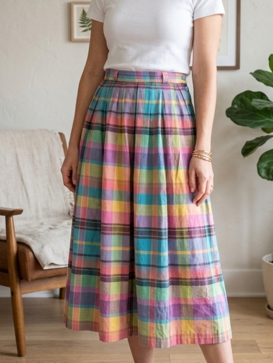 Counterparts Dresses & Skirts - VTG Counterparts Rainbow Plaid Maxi Skirt - 100% Cotton Made in India - Size 6